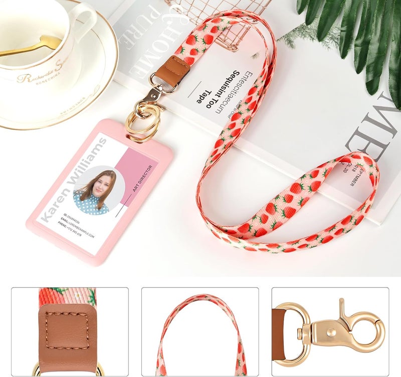 Knagsfa Lanyards for Keys, Neck Lanyards for ID Badges with Metal Hook, Cute Keychain Lanyard for Women, Strawberry Flower - Image 4